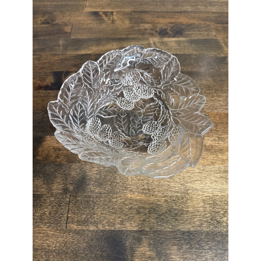Indiana Glass Clear Textured Loganberry Scalloped Edge Candy Serving Bowl